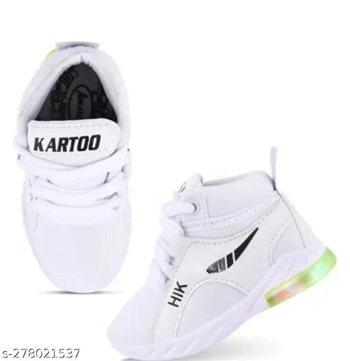White and black children's sneakers with LED lights