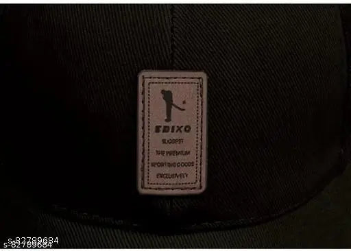 Classy men's black cotton baseball cap, adjustable unisex design, trendy free-size cap from India
