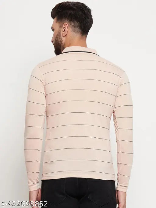 Cotton blend striped polo t-shirt for men, slim fit, short sleeves, Made in India