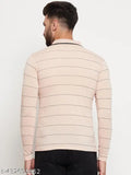 Cotton blend striped polo t-shirt for men, slim fit, short sleeves, Made in India