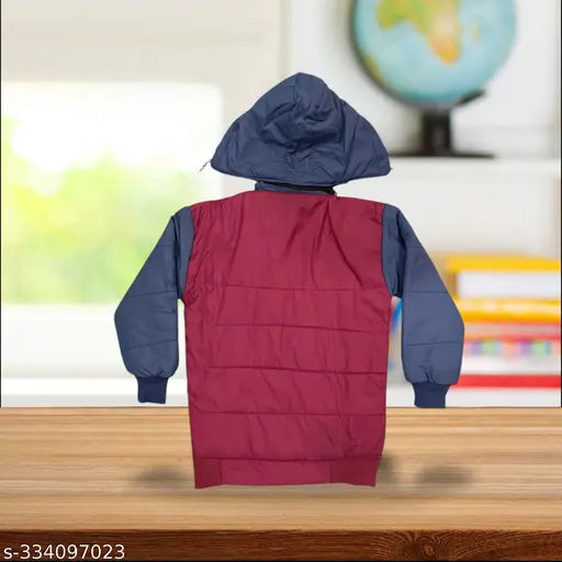 Boys' nylon jacket, dark red trim