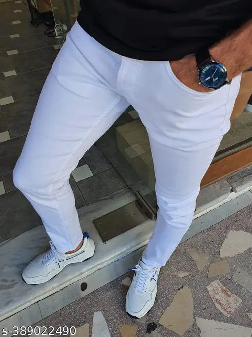 Men's white denim jeans, comfortable fit, versatile style for casual or smart-casual wear
