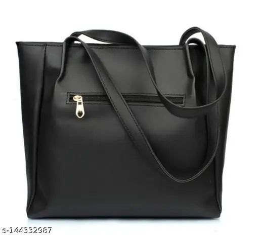 Women's black leather sling handbag with multiple pockets, featuring an adjustable strap and a spacious main compartment