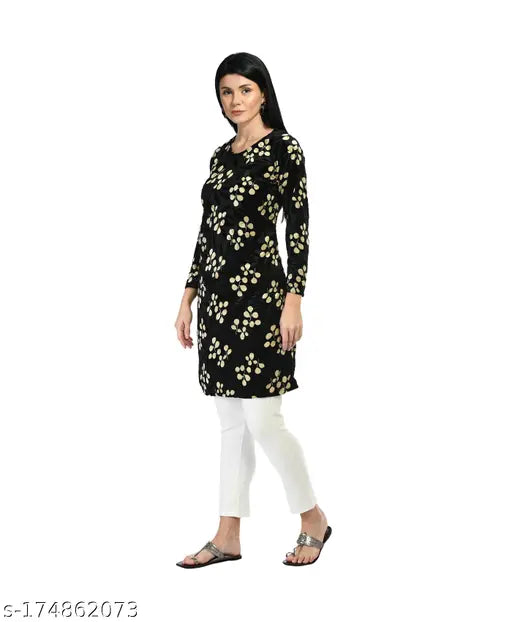 IndiWeaves women's digital print velvet warm kurtis [2 pack] - full sleeve, three-quarter sleeves, vibrant floral design, comfortable winter wear