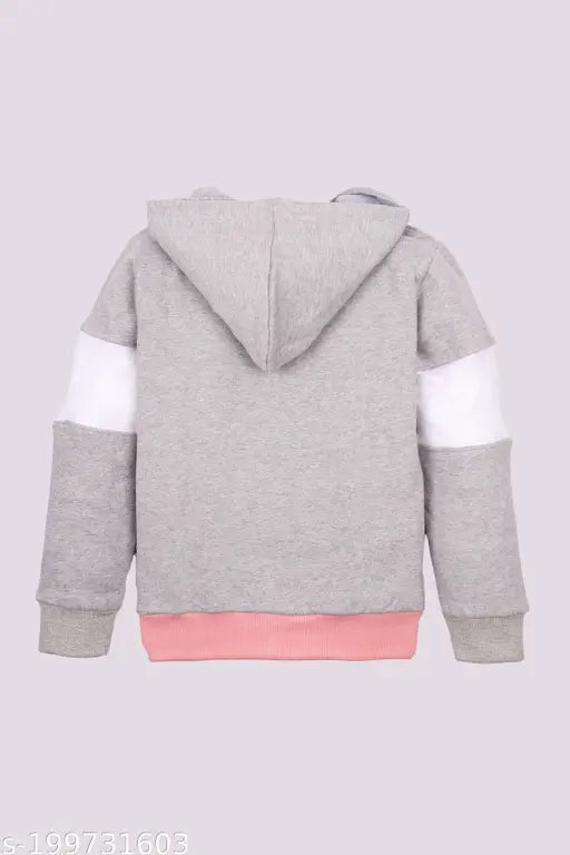 Cotton blend colorblocked winter zipper hoodie for girls, stylish fleece kids wear - 2-3 years size