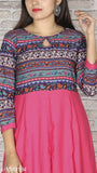 Colorful printed crepe anarkali kameez, chubby length, women's fashionable outfit