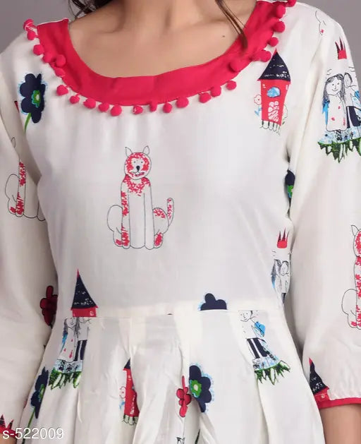 Women's printed rayon kurti, vibrant Indian fashion in size L