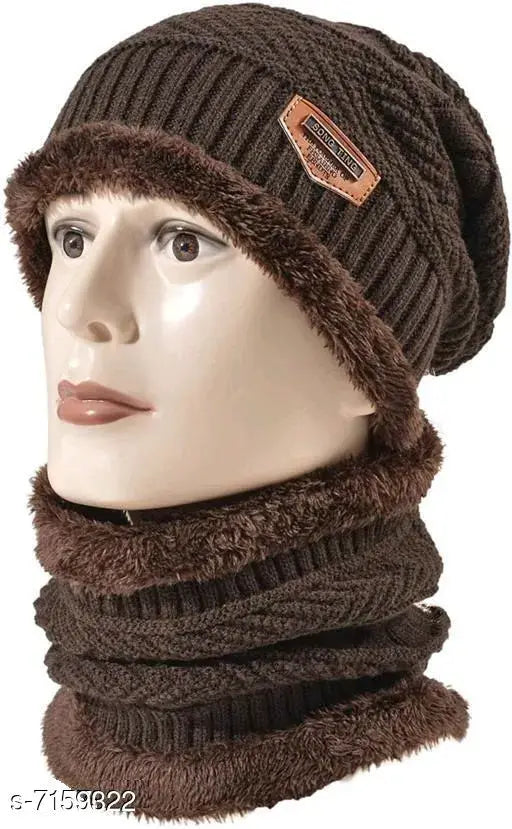 Brown faux fur beanie with logo, women's casual winter headwear