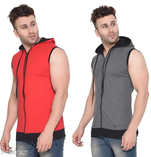 Solid red sleeveless Geum men's t-shirt, high-quality Indian-made fashion for casual wear