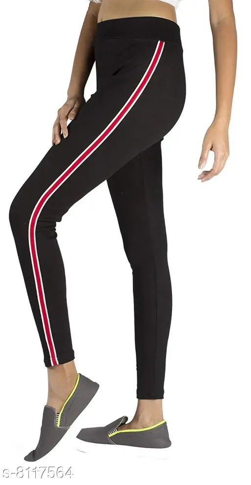 Ankle-length cotton rib jeggings for women, printed net design, versatile for yoga, running or track pant