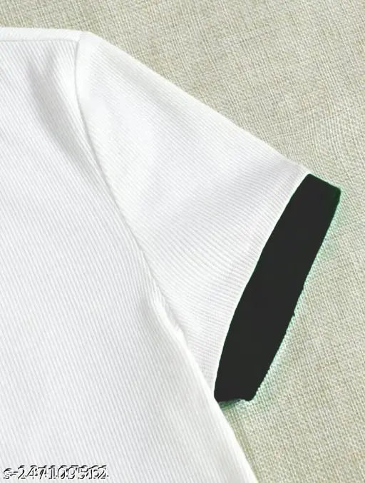 Black and white cotton solid collar half sleeve crop top, short sleeves on mannequin