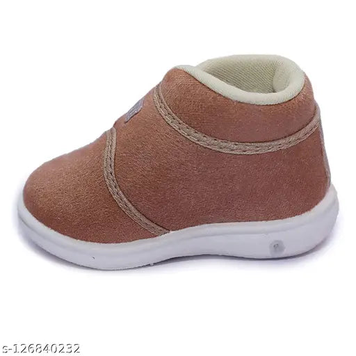 Brown suede baby shoes with tread sole, suitable for hiking or casual wear