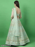 Light green embroidered lehenga choli (Pack of 1), Indian Western wear for girls aged 9-14 years, net fabric with semi-stitched semi-stitches