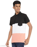 Cotton blend colorblocked mens t-shirt, short sleeves, polo neck with pocket, size [size]
