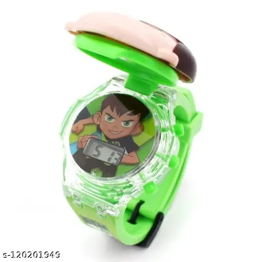 3D Action Figure Ben-10 Face Based Toy Design Digital Glowing Watch with Disco Music and Blinking Lights for Kids | for Boys Girls- Good Birthday Return Gift