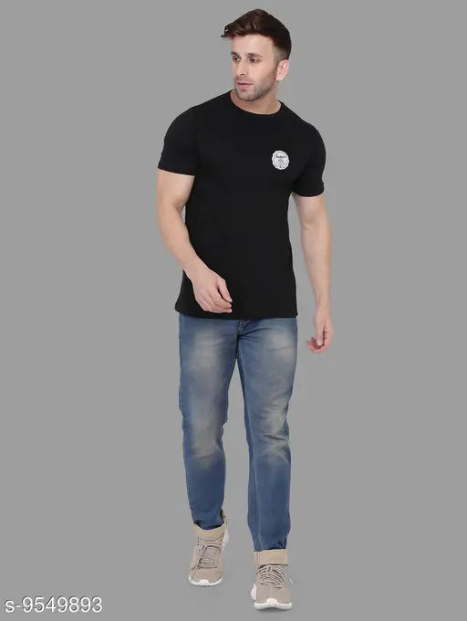 Multicolor cotton blend men's round solid t-shirt pack 2, printed pattern on short sleeves for sizes S, M, L, XL