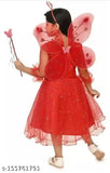 Red bamboo straight trousers frock with printed pattern, suitable for kids aged 2-11 years