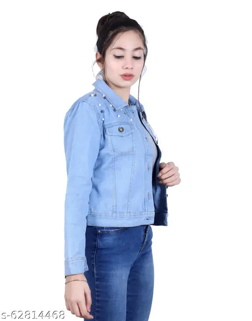 Lighty Moity Plaine Denim Jacket, solid, long sleeves, original denim jacket for women, made in India