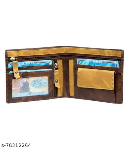 Brown Faux Leather Wallet Purse for Men - Classic World Branded, 2 compartments, 6 card slots, coin pocket, zip lock pocket