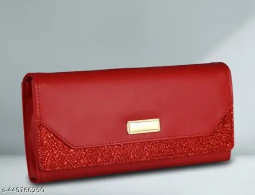 Red faux leather wallet with zip closure