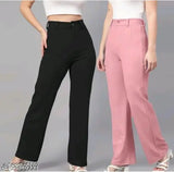 Comfortable women's trousers, dark wash denim with pockets, pack of two for casual wear