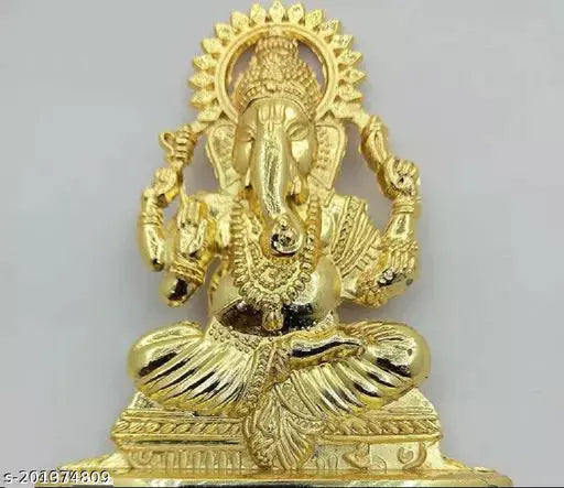 Golden plated Ganesh idol, premium metal statue for home decor or temple, intricately designed Indian artwork