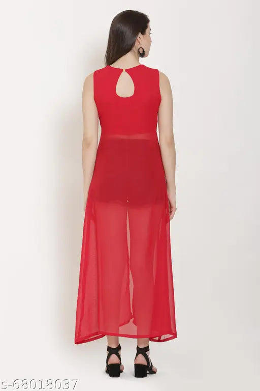 Red off-shoulder lace maxi dress with slit sleeve