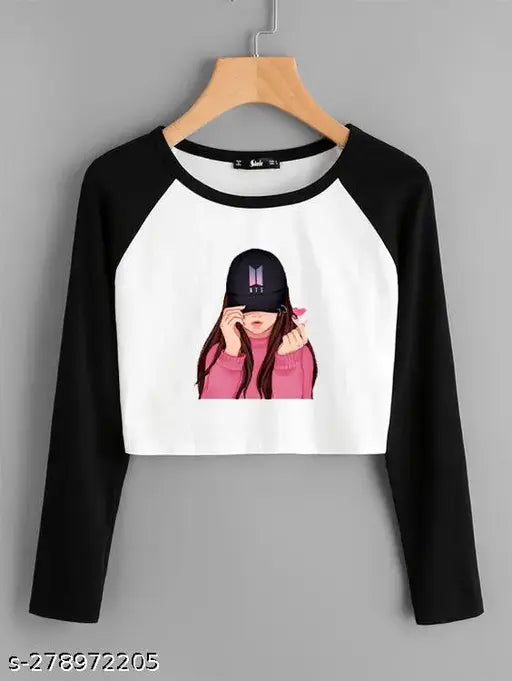 Long-sleeve printed cotton crop t-shirts from India