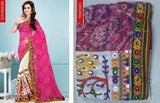 Attractive red and gold embroidered Georgette saree with pallu
