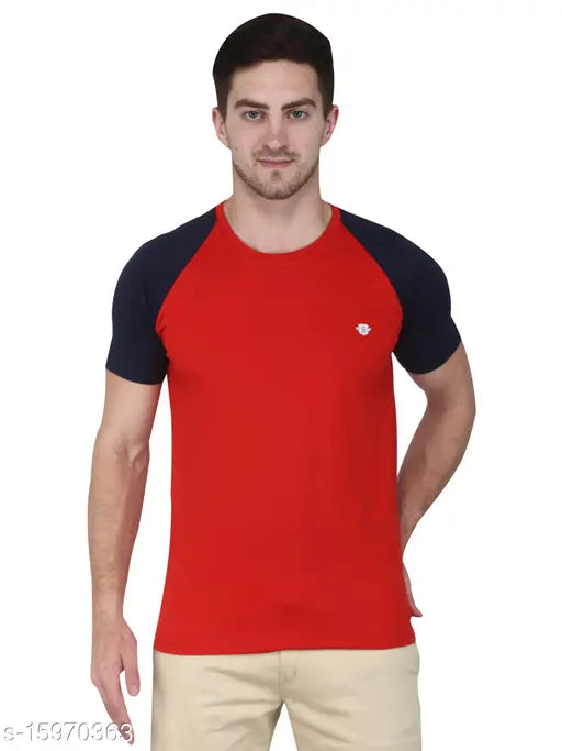 Solid cotton blend men's round neck t-shirt by GENTINO, India origin