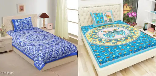 Stylish cotton single bedsheets combo, 140 thread count, pack of 2, India-made