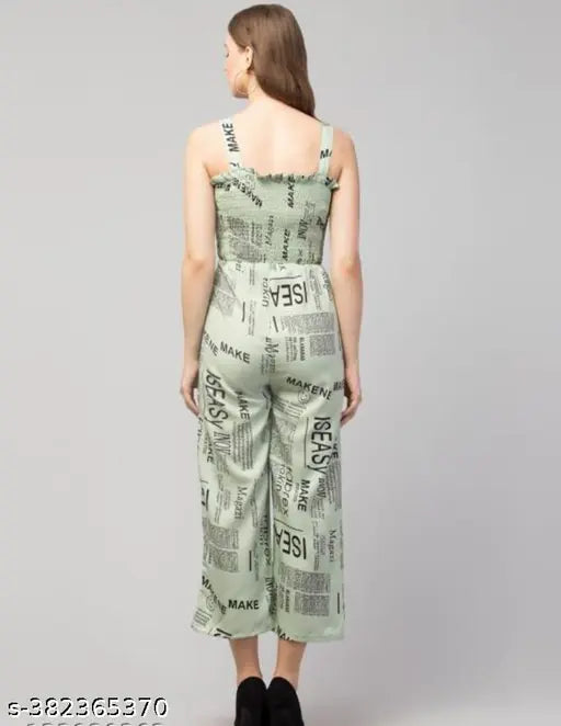 Cream crepe Cancai paperprint jumpsuit, versatile Indian fashion with printed net pattern, suitable for hand or machine wash