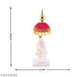 Marble Sai Baba Idol with Red & Yellow Umbrella Stand, Indian Hindu God statue (2.5x1x1 inch)