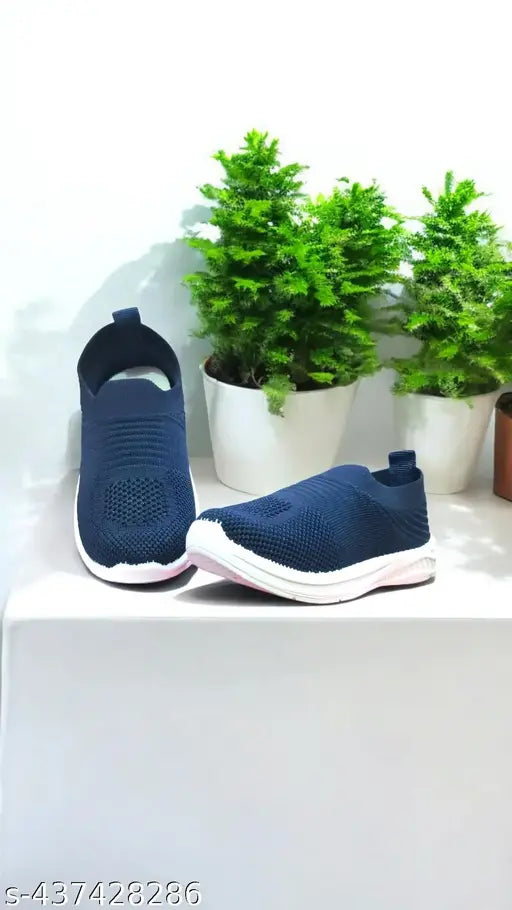 Kids blue and black casual sneakers, mesh design, lace-up closure