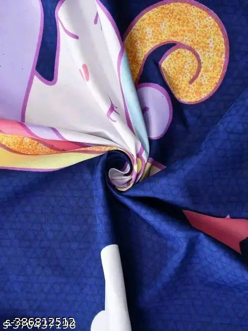Elastic cotton double bedsheet with unicorn pattern, superfine quality for summer, ideal for adults, comes with 2 pillow covers
