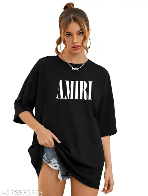 Cotton blend oversized t-shirt, Amiri latest design for women's club wear. Three-quarter sleeve, size S (38in bust, 27in length), India origin