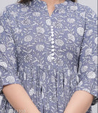 Embroidered rayon Sanganeri Print Anarkali Kurti, three-quarter sleeves, traditional Indian fashion for women