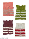 Multicolor woolen knitted sleeveless baby sweater set, 4 pieces for newborn babies (Indian origin)