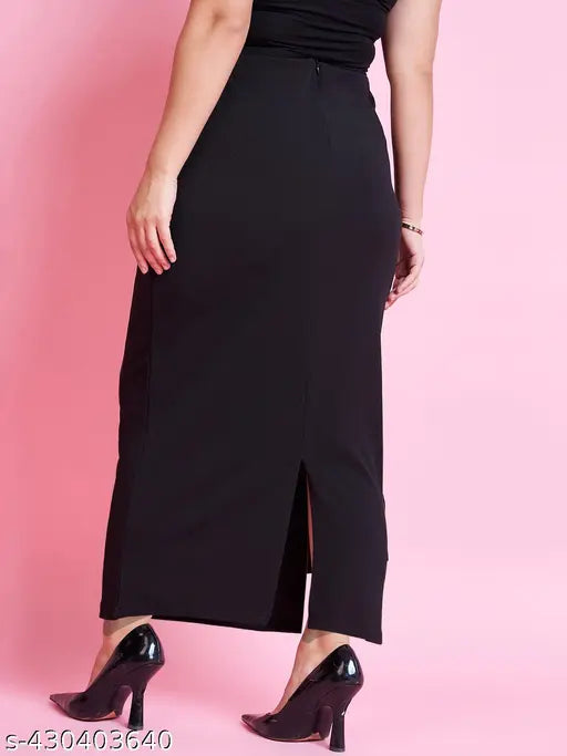 Plus size full length pencil skirt in solid net polycotton, ideal for curvy women