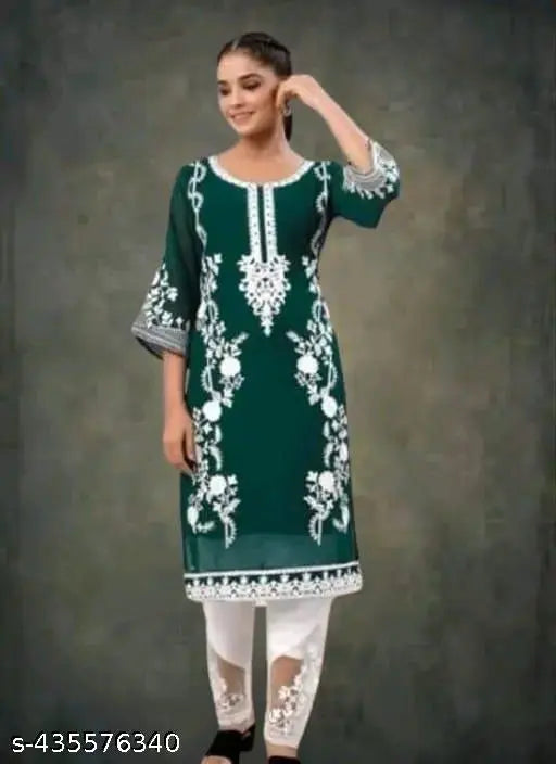 Georgette and Crepe embroidered Palazzos Kurta set for women, single size options available (S-XXL), Indian origin