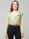 Green faux suede double-breasted casual blazer, solid color, size S (36 in bust, 16 in length) on mannequin