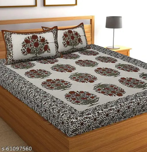 3D Printed SANGANERI Cotton Regular Flat Sheets - Double Queen, Ideal for Summer, Adult Use, India Origin