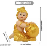 Golden Resin Krishna Idol: Laddu Gopal with Matki, Makhan Chor Kanha Murti for home decoration and Pooja room, perfect gift item