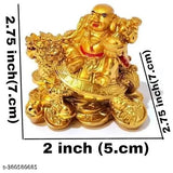 Golden resin Laughing Buddha figurine on turtle, Feng Shui gift for wealth, success, happiness, good luck - 7cm