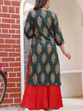 Rayon printed kameez and sharara set, long sleeves, elbow length