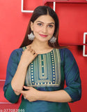 Green embroidered kurta for women