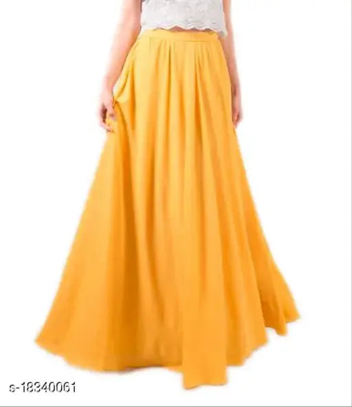 Long yellow rayon skirt for women sizes XS to 5XL, suitable for casual wear, available at tanvi creations