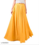 Long yellow rayon skirt for women sizes XS to 5XL, suitable for casual wear, available at tanvi creations