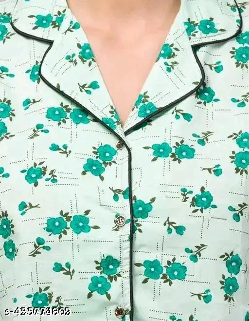 Floral printed cotton nightsuit for girls and women, trendy self-matching bottom with short sleeves