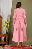 Rayon hand block printed Anarkali kurti with three-quarter sleeves and vibrant Indian print, size S (Bust 36in, Length 50in)